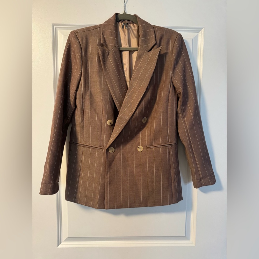 Anthropologie Tan Pinstripe Blazer
